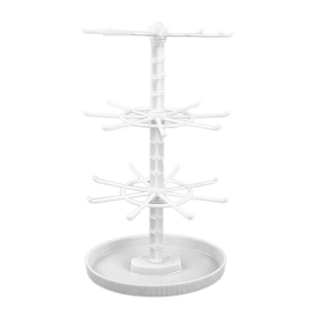 Organizador de joyas, expositor de llaveros, multifuncional, giratorio 360 degree. Blanco de 3 niveles