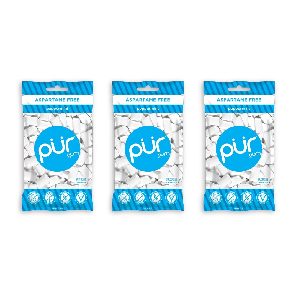 PUR Gum Sugar Free Chewing Gum with Xylitol - Natural Peppermint Flavor - 55 Pieces (Pack of 3)