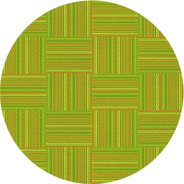 Ahgly Company Machine Washable Indoor Round Transitional Dark Yellow Green Area Rugs, 7' Round