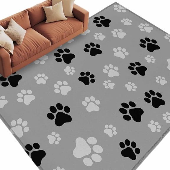 5'x7' Area Rugs Pet Paw Printed Washable Area Rugs Non-Slip Indoor Floor Mats Carpet for Living Room Bedroom Dining Room