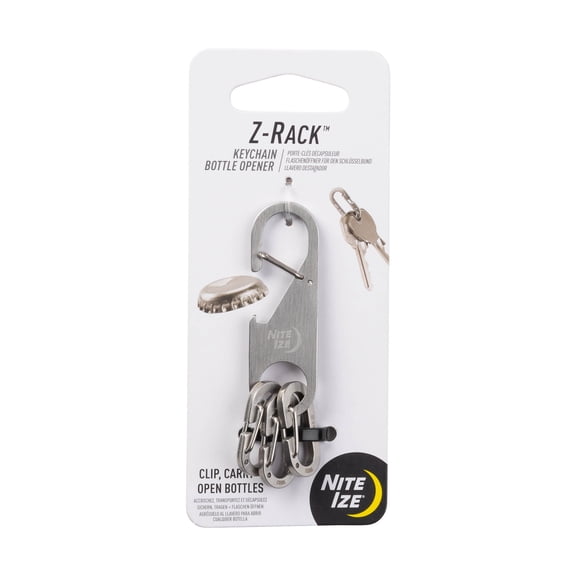 Nite Ize Z-Rack Keychain Bottle Opener - Small Stainless-Steel Keychain - Carabiner with Bottle Opener with Three MicroLink Mini Carabiners