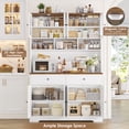 thumbnail image 3 of Hiphuta 71" Tall Pantry Cabinet with Arched Glass Doors, 47" Wide Kitchen Storage Cabinet with Microwave Stand & Charging Station, Hutch Cupboard for Kitchen Dining Room, White, 3 of 7