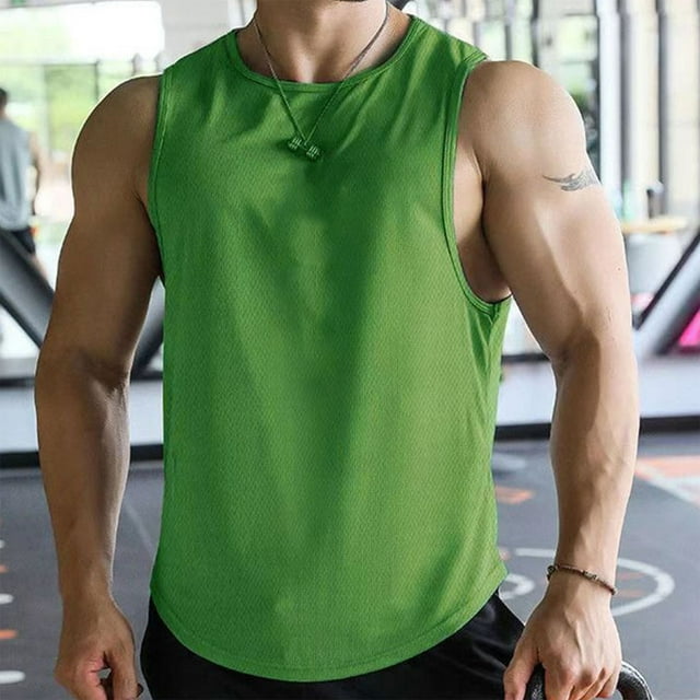 Quick Drying Muscle Shirts for Men,Summer Regular Fit Racerback Workout Tank Tops,Sleeveless Athletic Crewneck Top