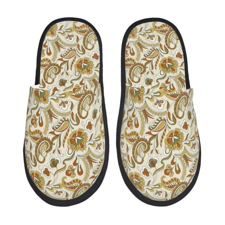 Balery Indian Paisley Slient Indoor Furry Fleece Comfort House Shoes Soft Non-Slip Home Shoes Cotton slippers House Slippers-- Large