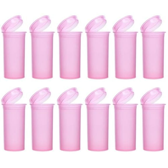 12 Pack Empty Plastic Pill Bottles with Caps, Airtight Multi-Purpose 13 Dram Pill Container with Pop Top Caps for Medicines, Supplements, or Any Small Items (Pink Transparent)