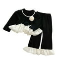 thumbnail image 4 of Krdevn Girls Autumn Outfits Long Sleeve Top with Ruffle Hem and Flared Pants Two Piece Includes Necklace,Size:7-8 Years, 4 of 4