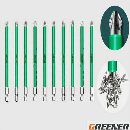 Greener 10x 6" Impact Grade Phillips PH2 Power Bit Industrial 1/4 Hex Magnetic non slip