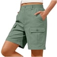 thumbnail image 2 of ClodeEU Women's Elastic Waist Cargo Knee Length Shorts with Pockets ,Casual Solid Color Loose Trendy Short Mint Green,Women's Plus XXL, 2 of 9