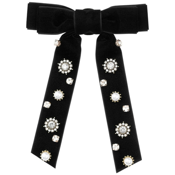 INSPIRE CHIC Womens Vintage Velvet Bow Tie Brooch Tie Rhinestone Tie Brooch Pin for Wedding Party Black
