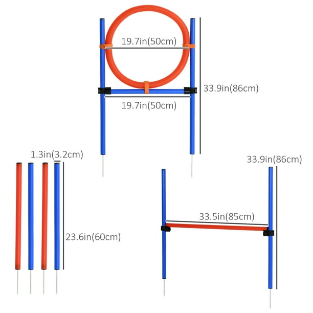 Barres de slalom avec haie en bleu avec anneau Barres de  slalom/obstacles/anneau de saut – Kit d'agilité pour chiens – Accessoires  de dressage pour