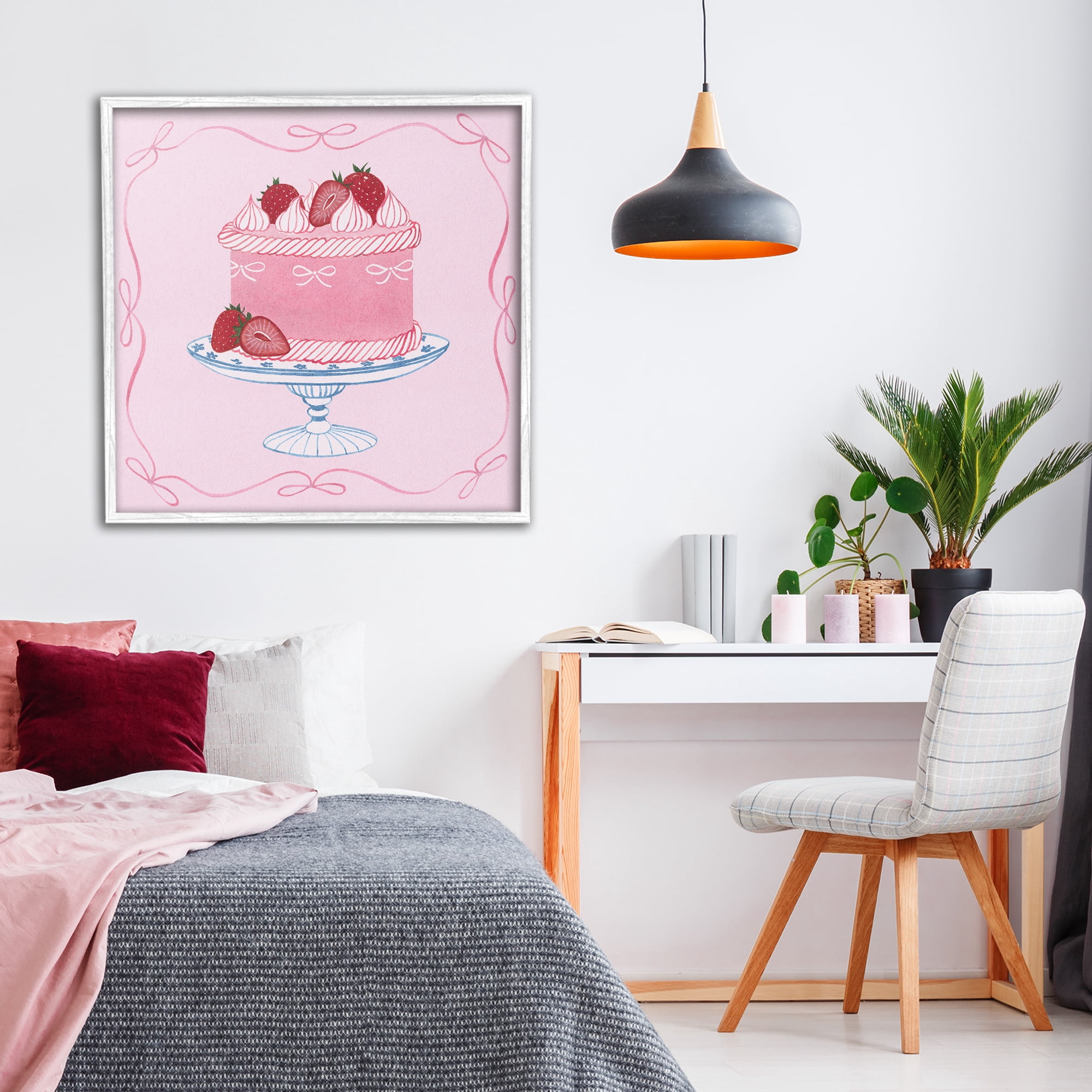 Stupell Industries Pink Strawberry Cake White Framed Giclee Art, design by Grace Popp
