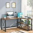 Reversible Industrial LShaped Desk with Shelves Corner Computer Desk