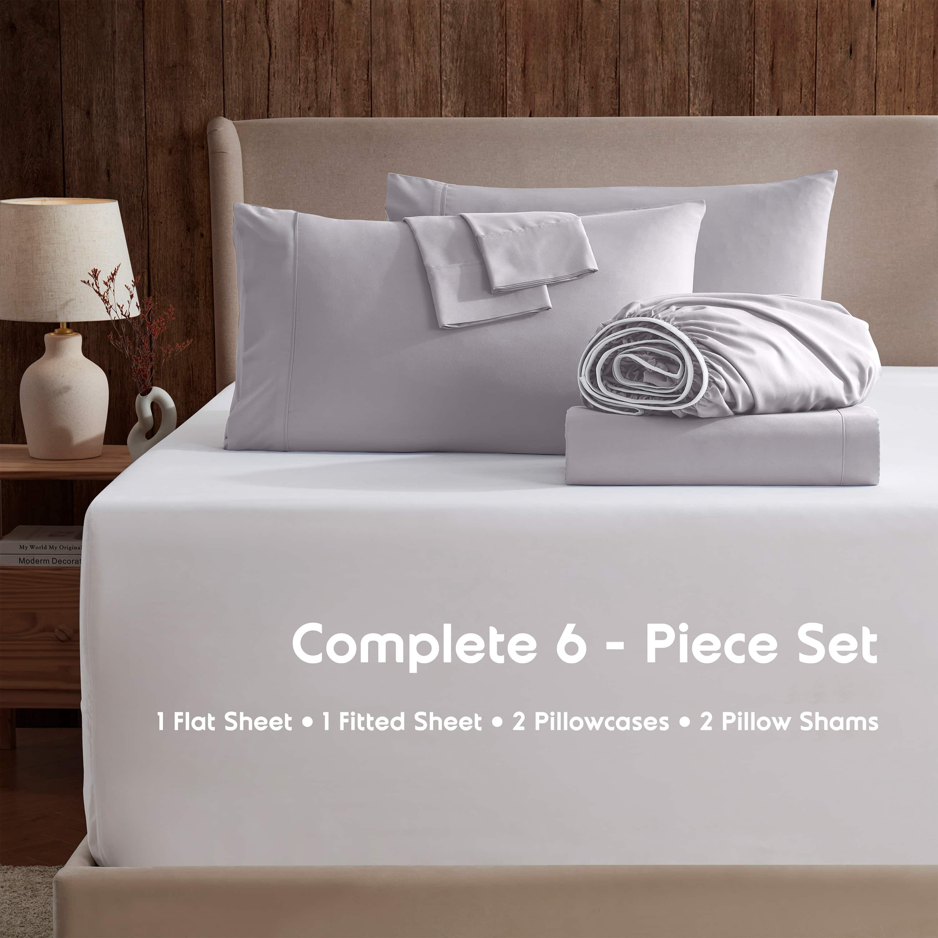 LammaLoe Extra Deep Pocket California King Sheets set, Fits 18"-24" Mattress, 6 Piece Soft Microfiber Bed Sheet Sets, Gray Lavneder
