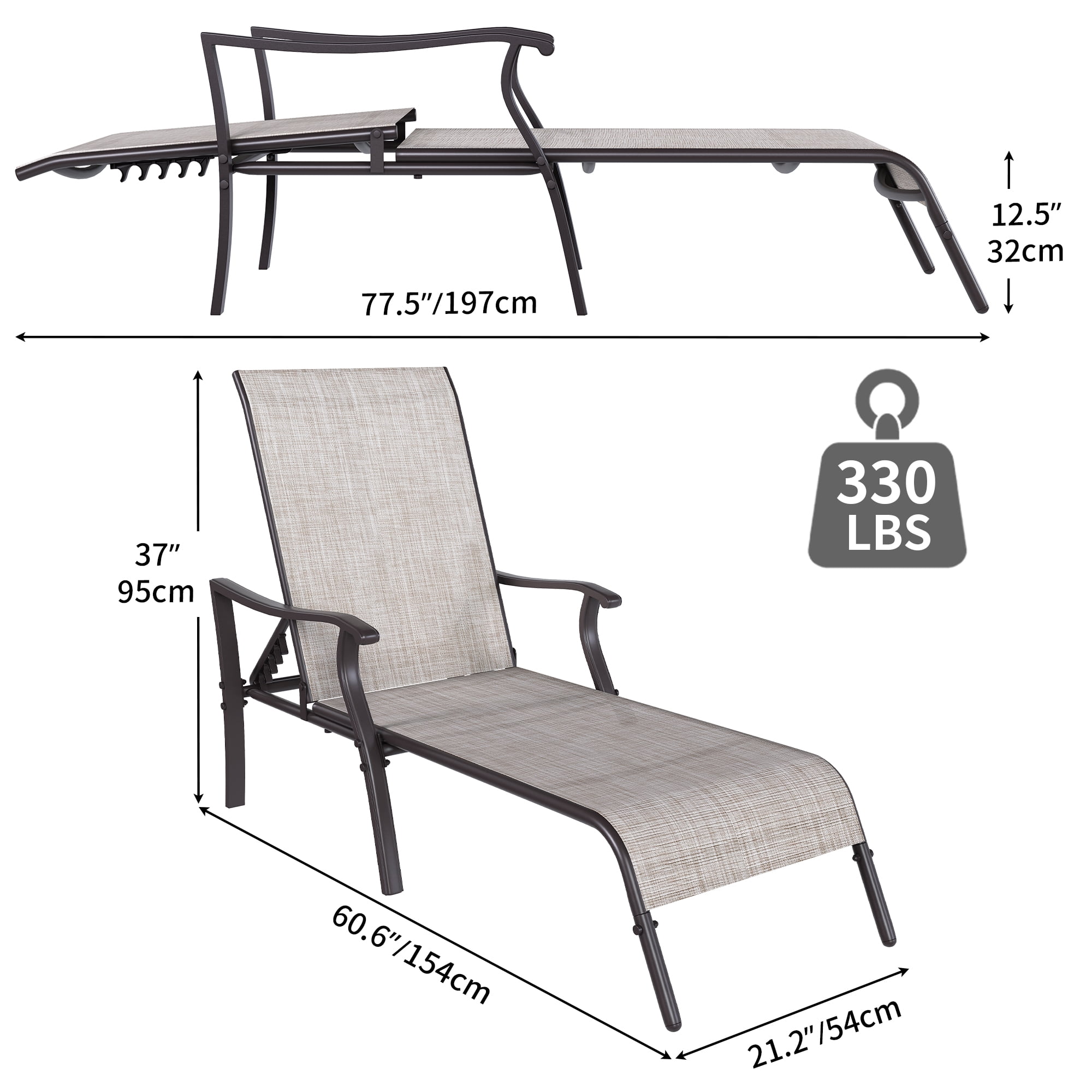 Uforic 2 Pcs Outdoor Chaise Lounge Chair, Aluminum Patio Lounge Chair with 5 Adjustable Positions