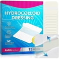 thumbnail image 1 of Paquete de 15 apósitos hidrocoloides para heridas - Apósito hidrocoloide de 10 x 10 cm (4" x 4") de rápida cicatrización - Estéril e impermeable - Apósito adhesivo grande para heridas, 1 of 5