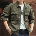 thumbnail image 2 of LpwkSSA Men's Vintage Workwear Coat Double Breast Pocket with Loose Drop Shoulder Casual Long Sleeve Solid Color Jacket for Outdoor Daily Versatile Wear Green XXL, 2 of 6