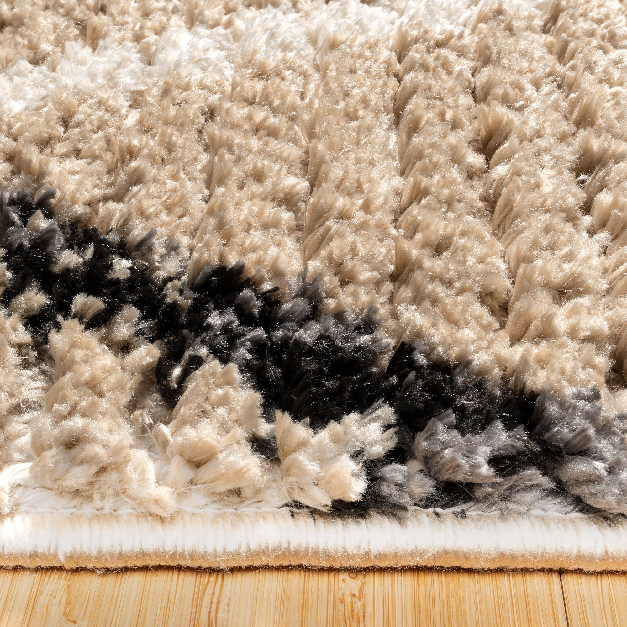 Gertmenian Rafe Stellan Modern Argyle Black/Beige/Ivory Plush Polyester Fringe Area Rug, 8x10