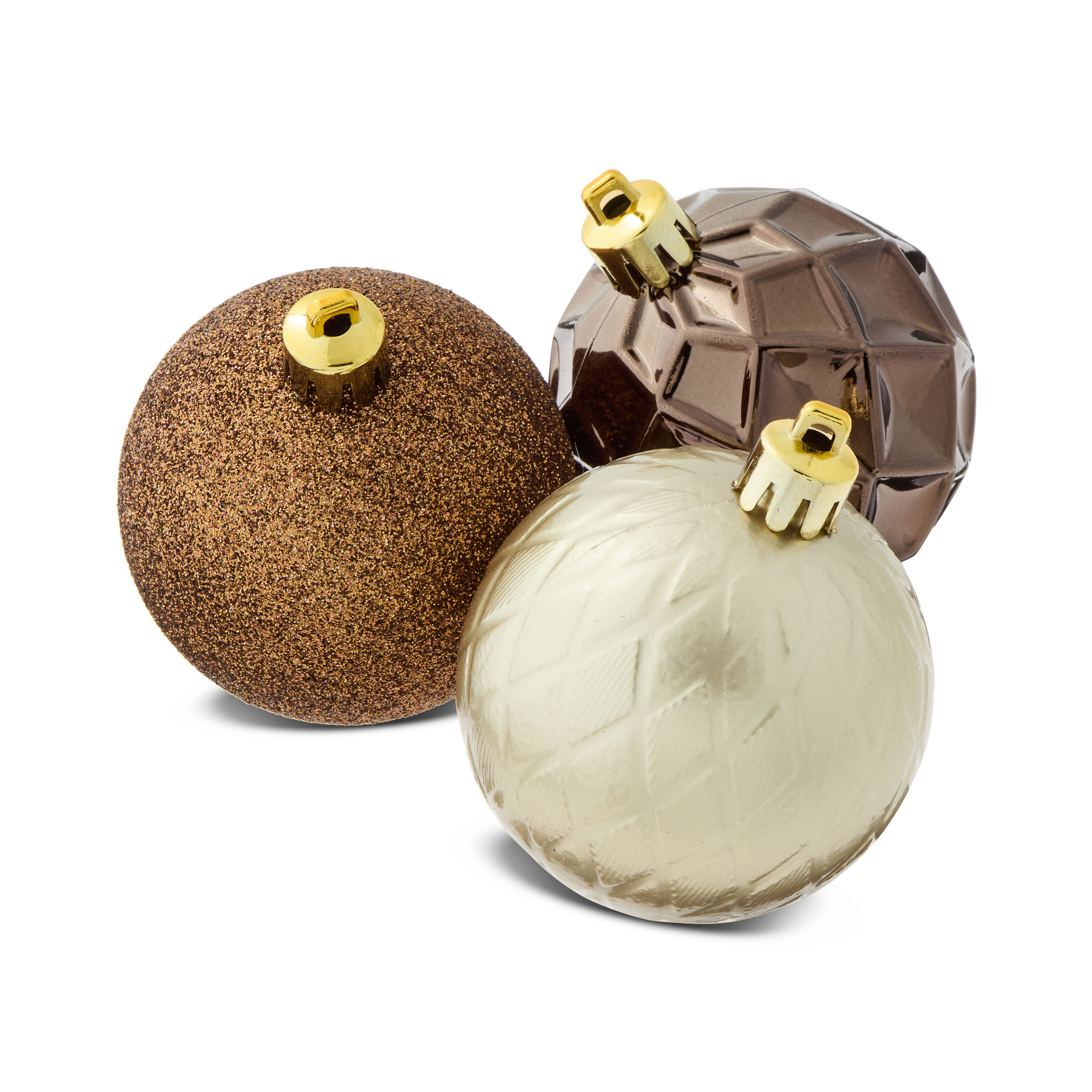 24-Count Brown, Bronze, and Champagne Shatterproof Multi-Textured Christmas Ornaments, 2.36 in, by Holiday Time