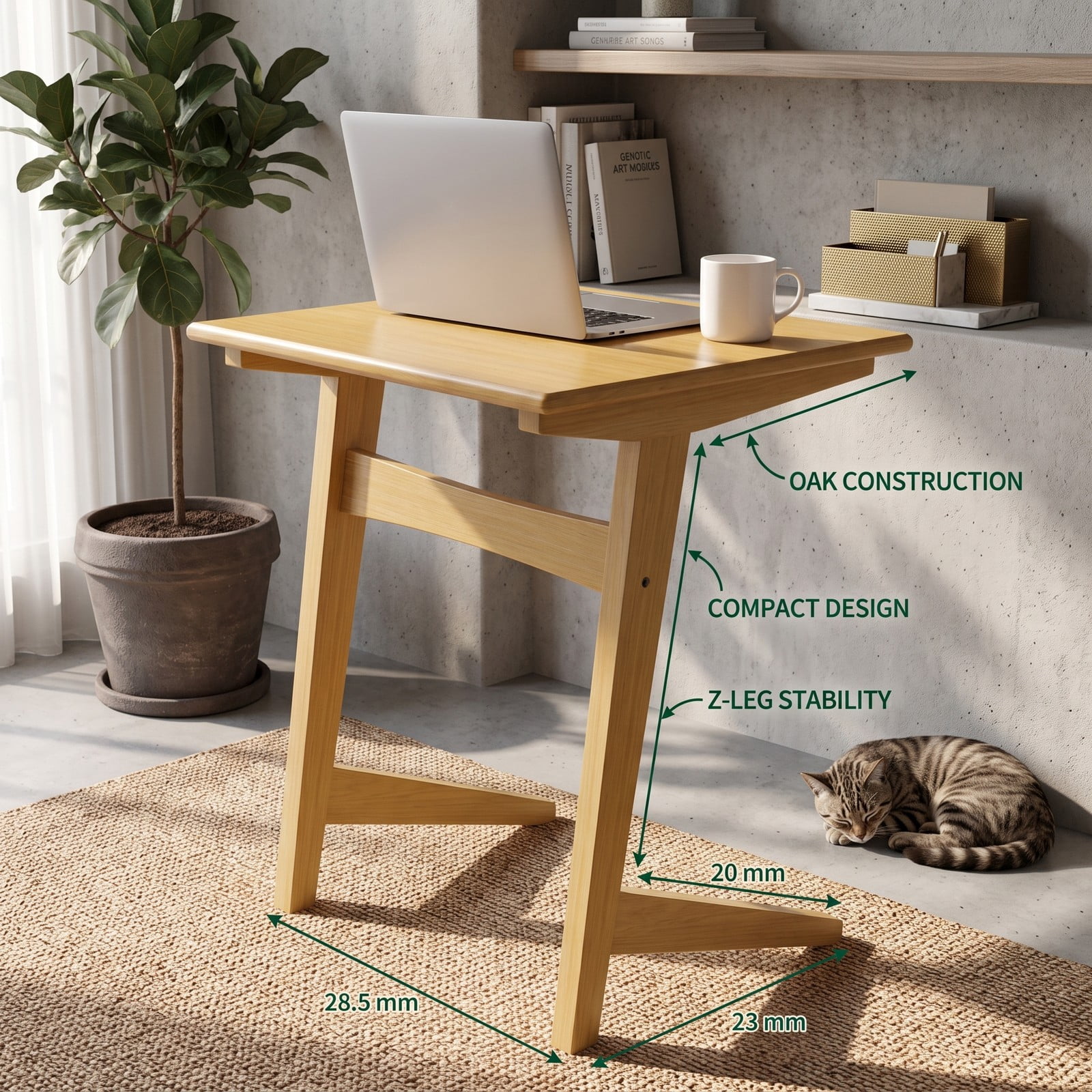 Furnibear Set of 2 C Shaped End Tables, Space-Saving Wood Sofa Side Tables with Veneered Top, Slide Under Couch Snack Laptop Tables with Sturdy Triangle Base, Natural