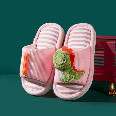 

Baby Slippers Cute Cartoon Dinosaur Slippers Open toe Memory Foam Toddler Kids Cotton Strip Shoes for Girls Boys 2-6 Years