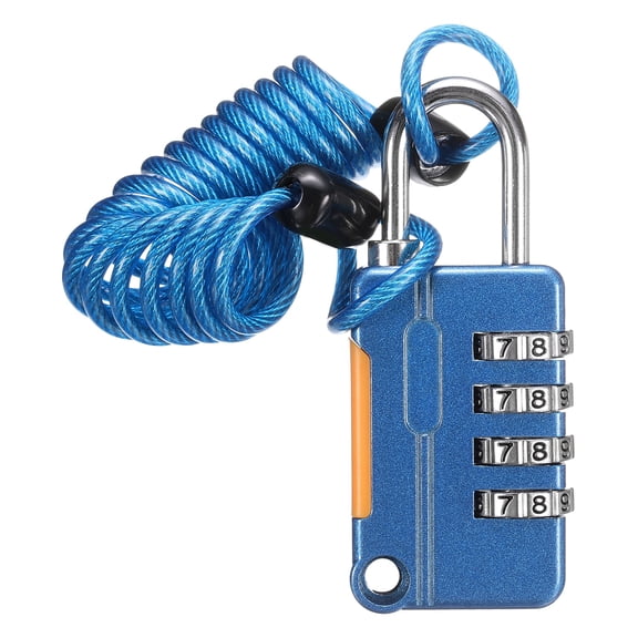Combination Luggage Lock, 4 Digit Combination Padlock and Flexible Blue Cable (90cm) Travel Locker