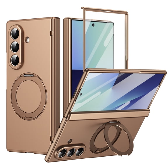 Decase for Samsung Galaxy Z Fold8 Ultra Case, Shockproof Full Body Built-in Screen Protector, Magnetic 360° Ring Kickstand with Hinge Protection,Gold