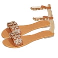 thumbnail image 5 of AXXD Brown Sandals for Women Clearance Under $10 Summer Flats Flowers Beaded Open Toe Breathable Comfortable Shoes Roman Sandals, 5 of 8