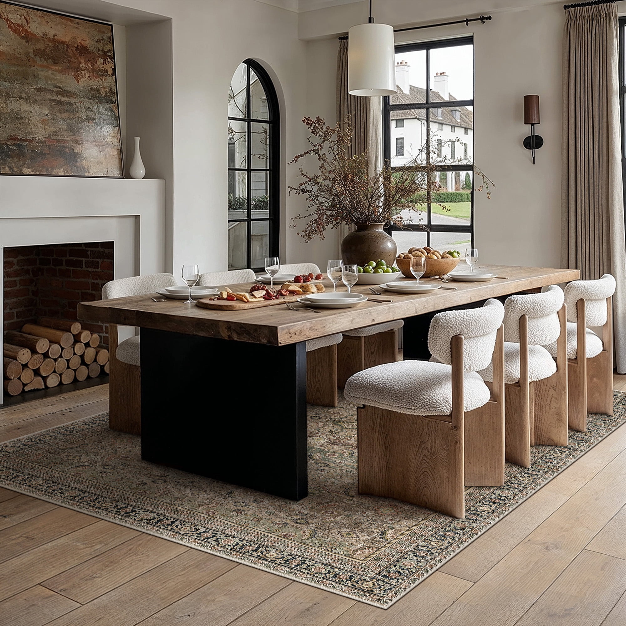 BERTHMEER 10’x14' Large Vintage Area Rugs Clearance for Living Room Bedroom Office Dining Room Farmhouse Brown Oriental Rugs Non Slip Traditional Distressed Rugs