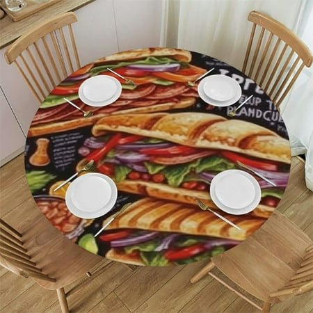 

BCIIG Sandwich Chalkboard Words Round Table Cover Stain Resistant Washable for Indoor Outdoor Kitchen Dining Wedding Ideal for Home Kitchen Parties Holiday Dinner Full Width Single-Sided Printing