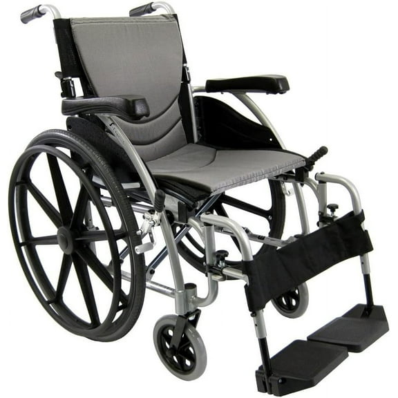 Karman Healthcare S-ERGO115F16SMG S-Ergo 115 16" seat Ultra Lightweight Ergonomic Wheelchair with Swing Away Footrest and Mag Wheels in Silver & Free Wheelchair Seatbelt!