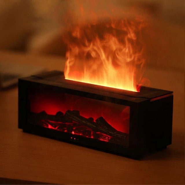 Fireplace Flame Effect Essential Oil Diffuser & Humidifier - Remote Control, 7 LED Flame Colors, Auto-Off Aroma Diffuser for Bedroom & Home Office