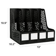 Deli Magazine File Book Holder Desktop Organizer, 4 Compartments, Plastics, Black