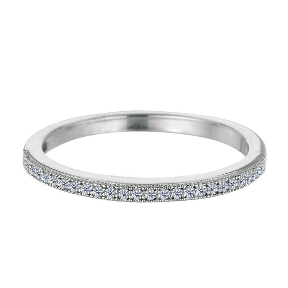 Sterling Silver Rhodium Finish Milgrain Cubic Zirconia Ring