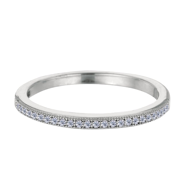 Sterling Silver Rhodium Finish Milgrain Cubic Zirconia Ring