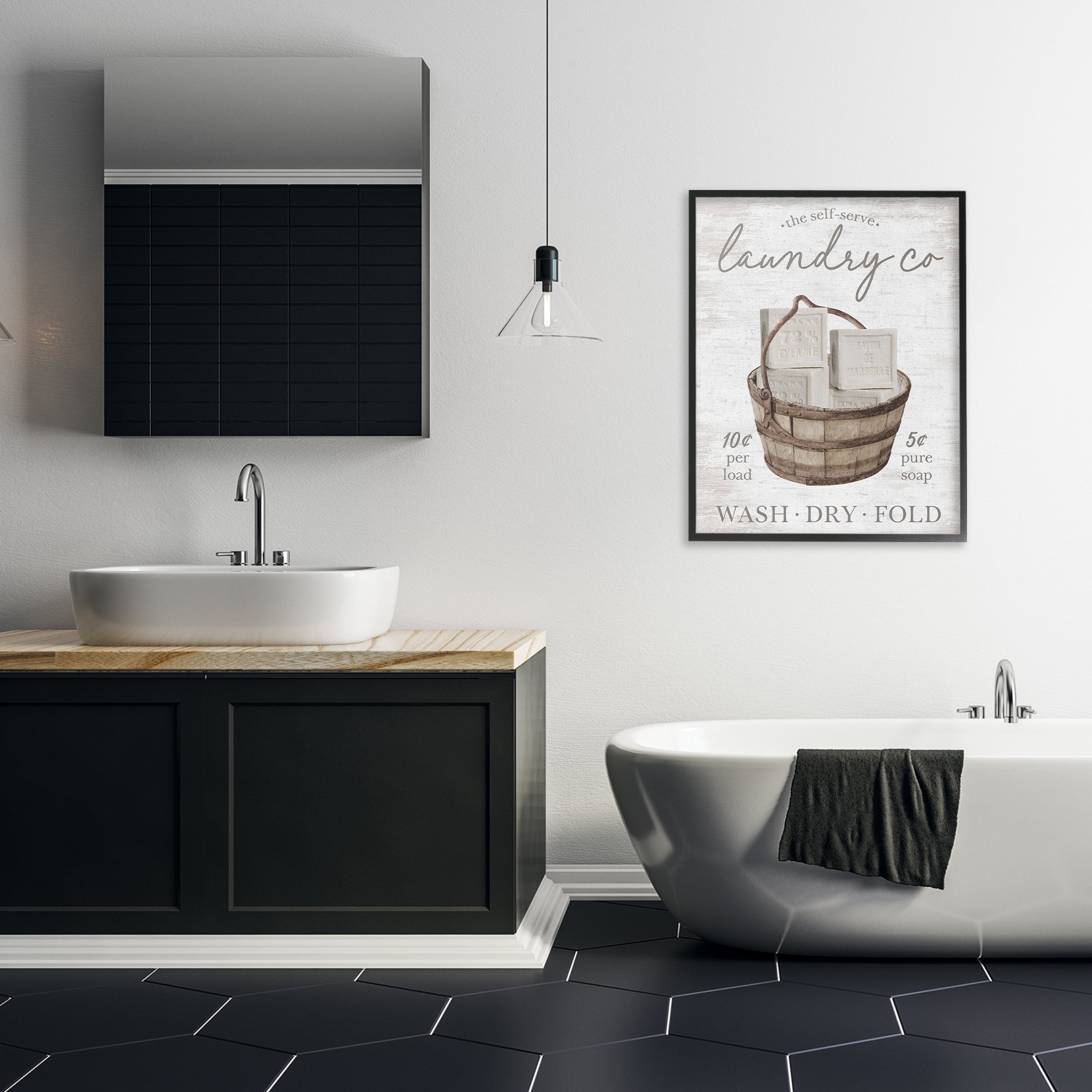 Stupell Industries Vintage Laundry Co Typography Painting Black Framed Art Print Wall Art, 24 x 30