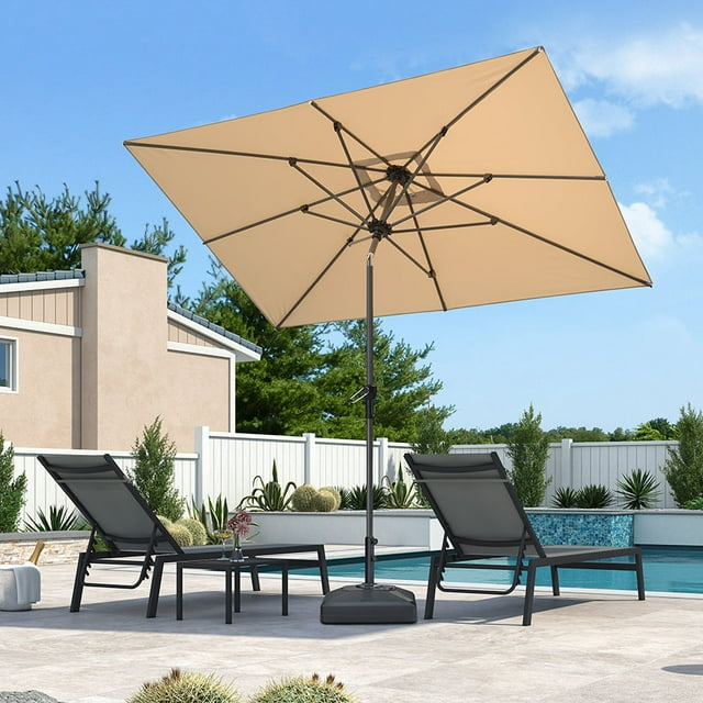 PURPLE LEAF Parasol de Table Rectangulaire d'Extérieur 9 Pieds x 6 Pieds avec Manivelle et Inclinaison, Parasol de Terrasse de Marché à Cadre en Aluminium, 8 Nervures Robustes, Beige