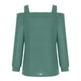 thumbnail image 5 of Lovskoo Long Sleeve Shirts for Women Cusal Round Neck Cold Shoulder Lightweight Sweatshirts Solid Color Pullover Tops Green, 5 of 5