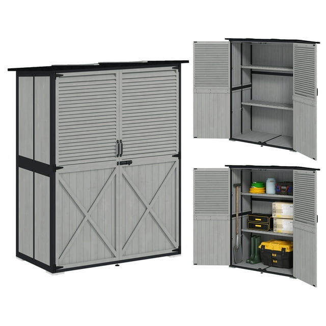 Outsunny Armoire de Rangement Extérieure, Remise de Jardin en Bois avec 2 Tablettes, Gris