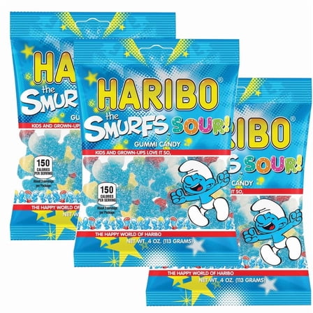Haribo The Smurfs Sour, 4oz Gummy Bag (3 Pack)