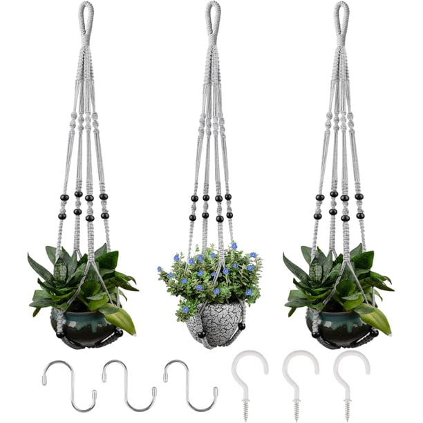 Colgador de macramé para plantas RIFNY, 89 cm, paquete de 3 ganchos grises