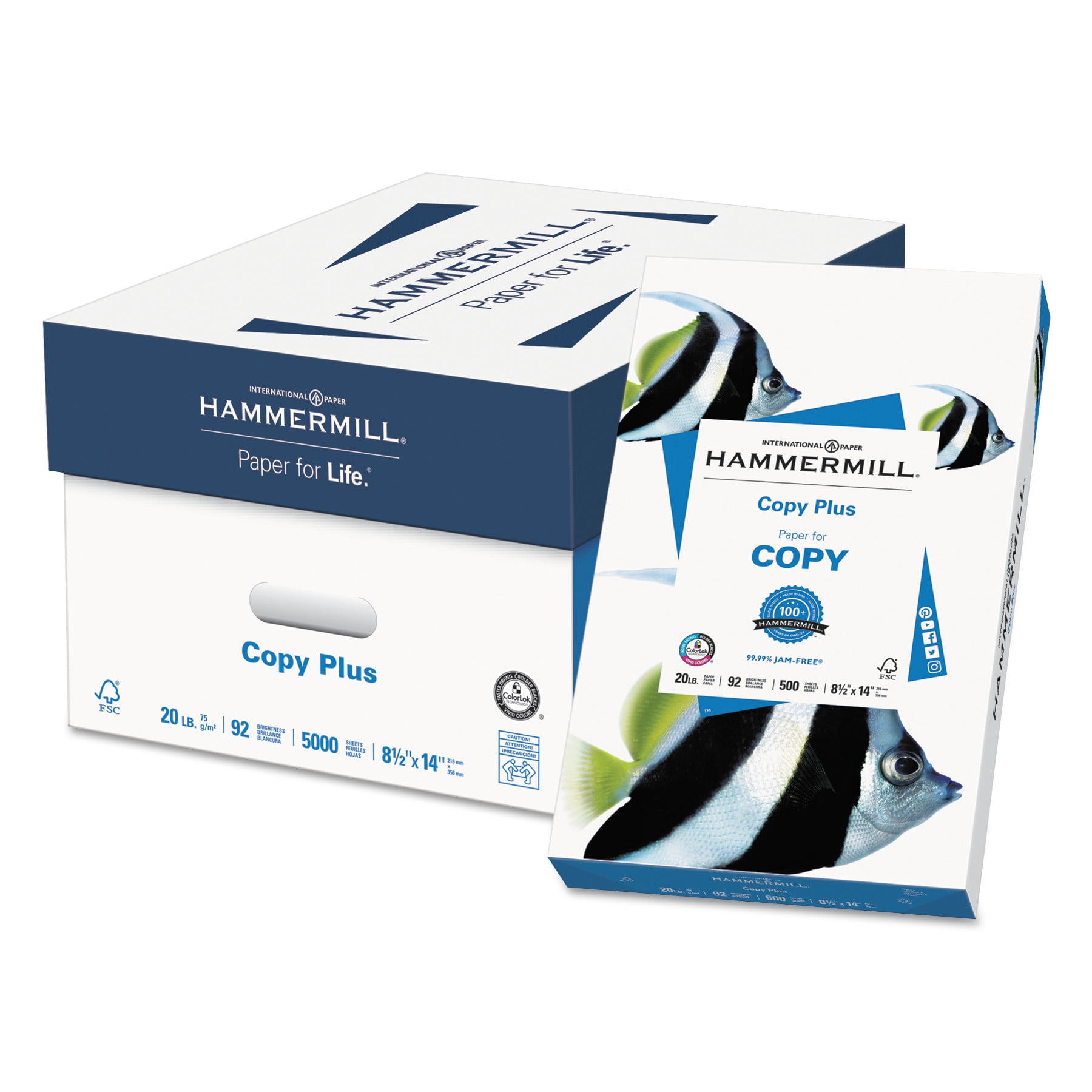 Hammermill Copy Plus Print Paper, 92 Bright, 20lb, 8.5 x 14, White, 500