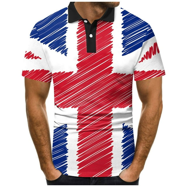 YDLCAFD Mode Hommes Printemps Été Manches Courtes Col Rabattu T-Shirts Imprimés Drapeau Haut Blouse