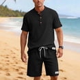 thumbnail image 2 of Summer Matching Set for Men Henley Neck Short Sleeve Shirts Shorts 2 Piece Casual Set Solid Color Relaxed Tracksuits 2XL, 2 of 9