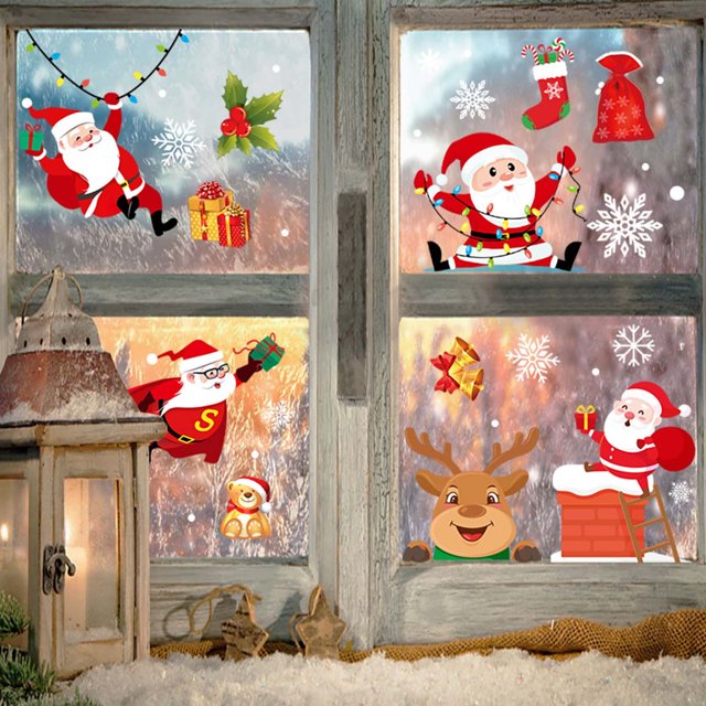 Decoración navideña Árbol de Navidad Ancianos Muñeco de nieve Copo de nieve Pegatina estática Combinación Decoraciones navideñas familiares Wmkox8yii fhajkh3445