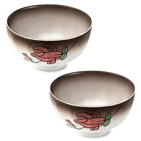 Large Cereal Bowls Set, Soup Bowls Microwave Safe, Rice Bowls, Breakfast Bowls, Ceramic Cereal Bowls-red flower-Set of 2