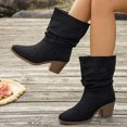 thumbnail image 5 of Willtoo Women's Faux Suede Ankle Boots, Slouchy Ruched Chunky Heel Booties, Round Toe Comfortable Pull-On Casual Shoes, 5 of 6