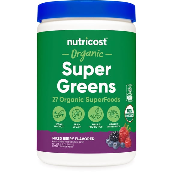 Nutricost Organic Super Greens Powder (30 Servings) Mixed Berry Flavor - Superfood Supplement Drink Mix