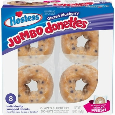 Hostess Blueberry Jumbo Donuts, 8 Individually Wrapped Count Box (2-Pack), 16 Total Donettes