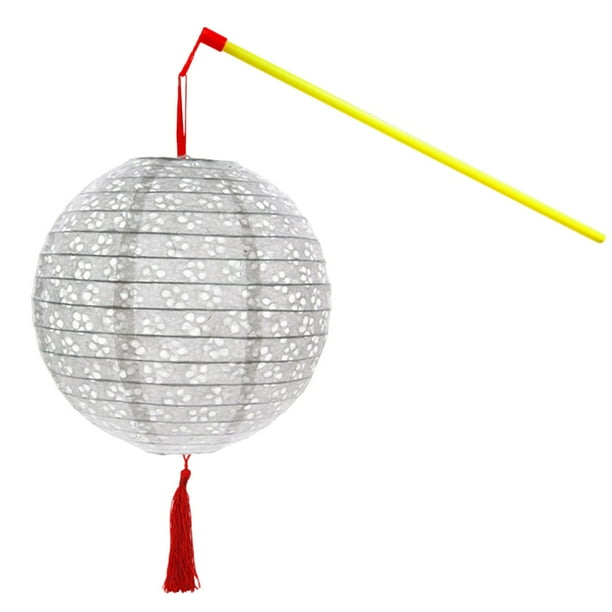 Juego de faroles de papel LED chinos Lisbinx - Diseño hueco con borla, bastón y luz electrónica - Elegante decoración colgante para bodas, fiestas y eventos al aire libre - 1 farol, 1 poste, 1 cordón