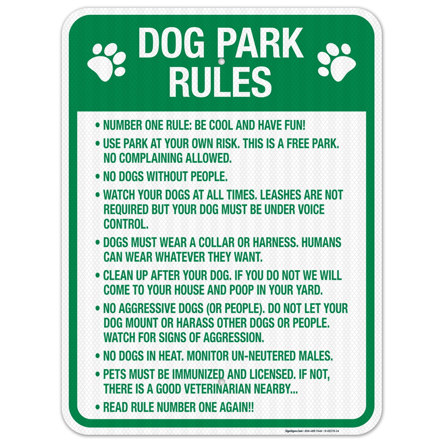 Dog Park Rules Sign,